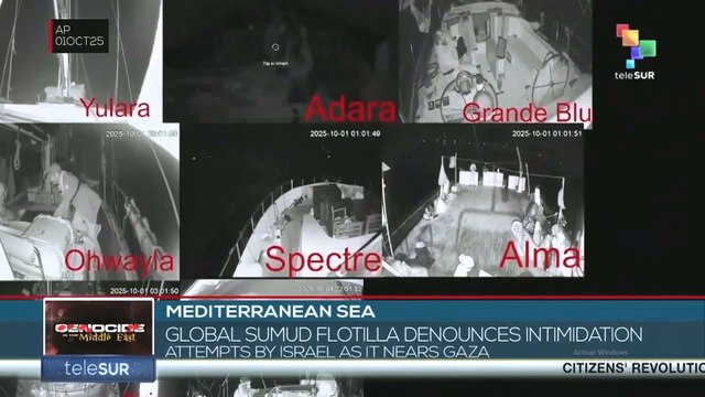 Mediterranean Sea, Global Sumud Flotilla denounces intimidation attempts by Israel as it nears Gaza.