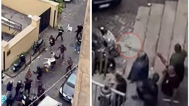 Napoli-Sporting, scontri in strada tra tifoserie. Un ferito. Nel caos un poliziotto solleva la pistola. Sei fermati
