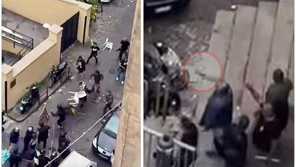 Napoli-Sporting, scontri in strada tra tifoserie. Un ferito. Nel caos un poliziotto solleva la pistola. Sei fermati