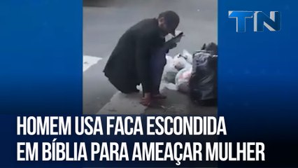 Homem usa faca escondida em bíblia para ameaçar mulher