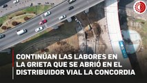 Continúan las labores en la grieta que se abrió en el distribuidor vial La Concordia 
