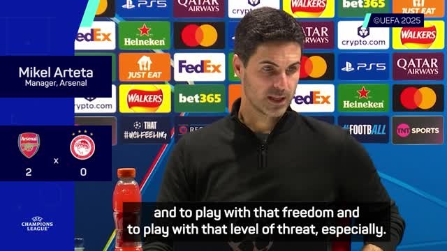 Arteta delighted by 'phenomenal' Odegaard showing in Olympiacos win