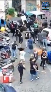 Shocking Football Fans Throw CHAIRS as a Huge Street Brawl Breaks out before Champions League Clash