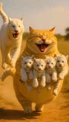 Ai animated orange cat funny cartoon video White tiger Cubs Taken by a Fat Cat!?