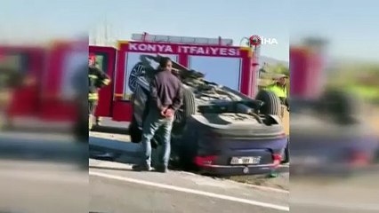 Konya’da korkunç kaza! Otomobil takla attı