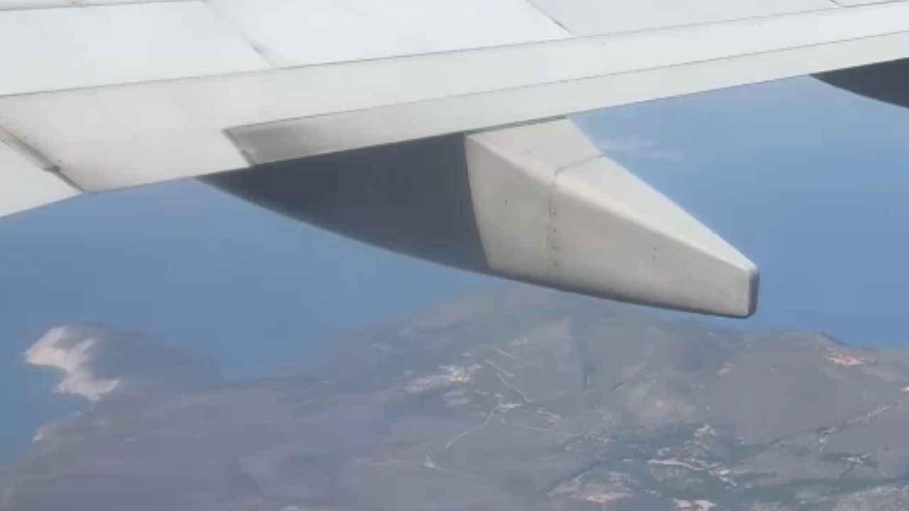 Aerial view from a flight shows the devastating aftermath of a wildfire over Paliki, Greece