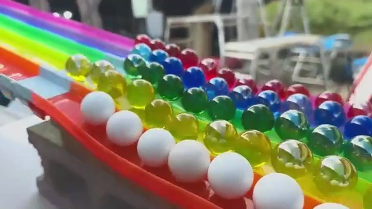 Marble Run Race ASMR☆Eyeball Balls 5 Color Racing Course Wooden Original Course