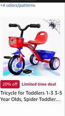 Tricycle for Toddlers 1-3 3-5 Year Olds, Spider Toddler Bike Baby Balance Bike with Colorful Lighting Wheels & Large