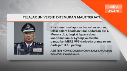 Pelajar universiti ditemukan maut terjatuh