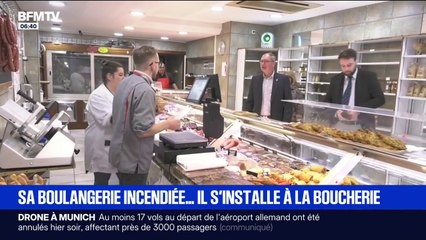 Après l'incendie de sa boulangerie, il vend désormais son pain et ses croissants dans la boucherie voisine