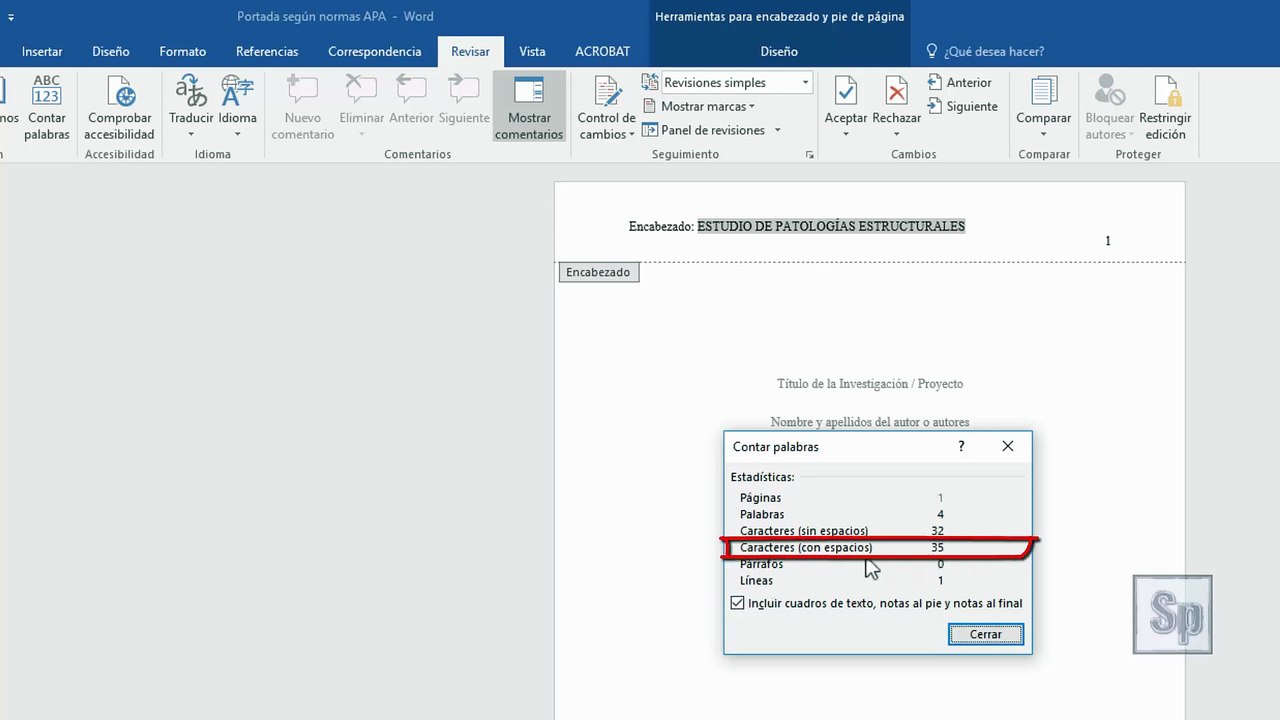 Word - Portada según normas APA en Word con plantilla - Normas APA 6ta (sexta) edición. Español HD