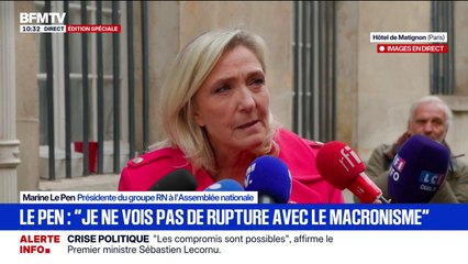 "Je ne vois pas bien la rupture avec le macronisme", pointe Marine Le Pen à l'issue de son entretien avec Sébastien Lecornu