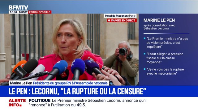 Il faut qu'ils arrêtent le complotisme , répond Marine Le Pen à la France Insoumise, qui accuse le RN et le socle commun de préparer un accord de non-censure