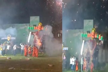 बारिश में हुआ रावण दहन