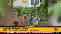 Muğla'da sağanak! Yollar göle döndü, botla ilerlediler