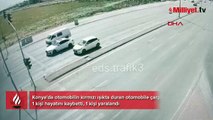 Kırmızı ışıkta bekleyen otomobil ikiye ayrıldı! Konya'dan dehşete düşüren görüntü