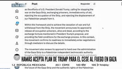 🚨¡Última Hora! Hamás acepta plan de Trump para Gaza y liberaría a rehenes de octubre 2023