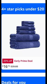 Amazon Basics 6 Piece Oversized Fade resistant Towel set, 100% Cotton towels for bathroom, soft and absorbent, 2 Bath Towels, 2 Hand Towels and 2