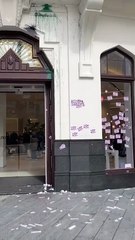 Ataque de la manifestación pro Palestina a la tienda de Zara en el centro de Pamplona