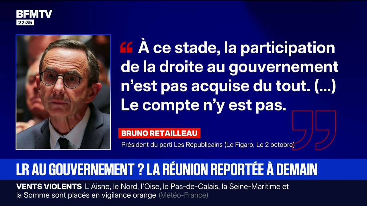 Futur gouvernement: Bruno Retailleau, président du parti (Les Républicains), indique "que la participation de la droite au gouvernement n'est pas acquise du tout"