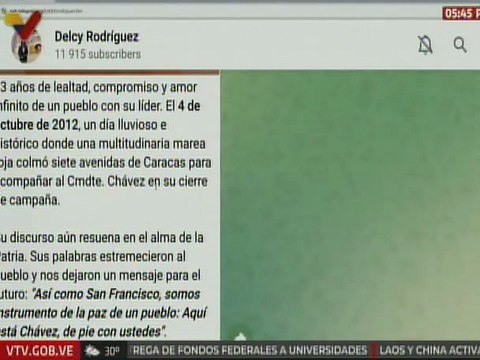 Vpdta. Delcy Rodríguez recuerda las palabras del Comandante Chávez en su glorioso cierre de campaña