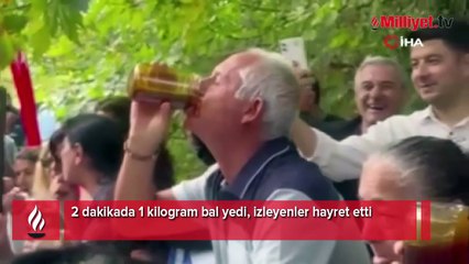 2 dakikada 1 kilogram bal yedi, izleyenler hayret etti