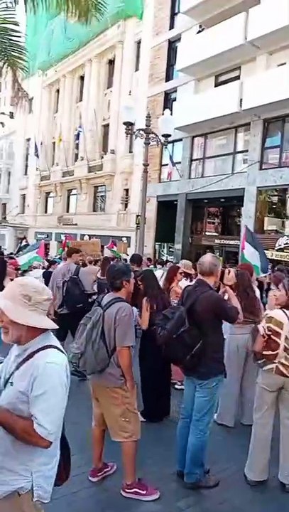 Momento de la manifestación propalestina con la palabra "asesinos" pintada en el escaparate de McDonalds