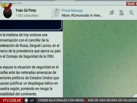 Rusia expresa su solidaridad con Venezuela frente a la escalada de amenazas estadounidenses
