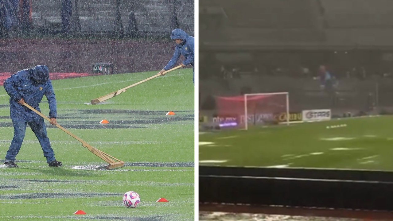 Cancha del Estadio Olímpico Universitario luce con charcos previo al Pumas vs Chivas