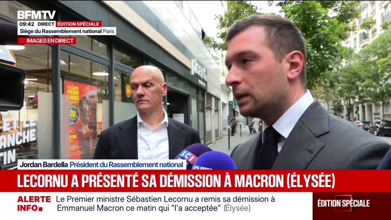 Jordan Bardella (RN): "Il y aura un retour aux urnes dans les prochaines semaines (...) Le Rassemblement national se tiendra évidemment prêt à gouverner"