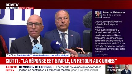 Démission de Sébastien Lecornu: Éric Ciotti se dit en faveur d'une "élection présidentielle" pour "repartir sur des bases saines"
