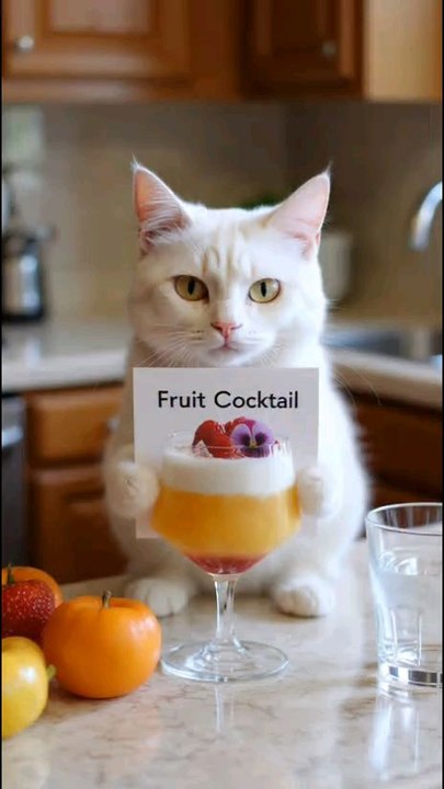 Cooking With Chef Cat ! Fruit Cocktail #CatCookingFood #Shorts #cat #cookingcat #meowchef
