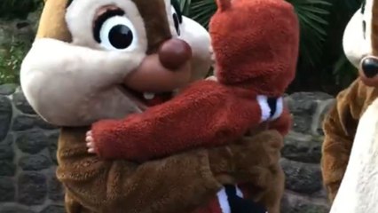 Little girl in the chipmunk outfit walks away with Dale without even looking back