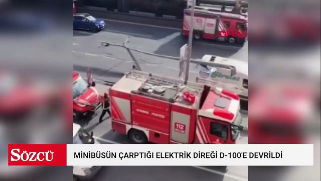 Avcılar'da minibüsün çarptığı elektrik direği D-100'e devrildi
