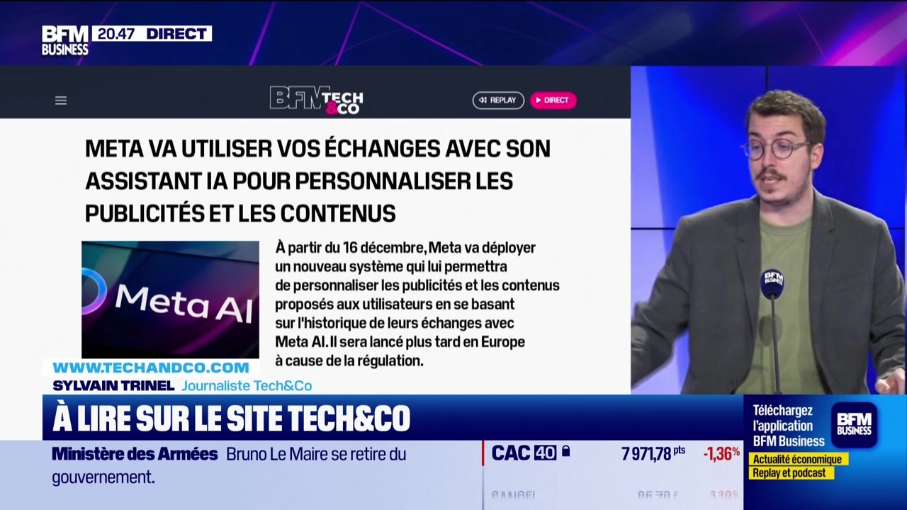 À lire sur le site Tech&Co : Meta va utiliser vos échanges avec son assistant IA pour personnaliser les publicités et les contenus, par Sylvain Trinel - 06/10