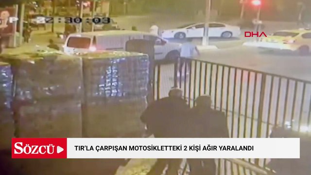 Sultanbeyli'de TIR'la çarpışan motosikletteki 2 kişi ağır yaralandı; kaza anı kamerada