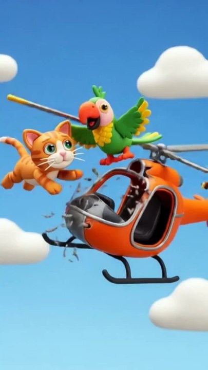 we fly in the air, cat and parrot together flyi...