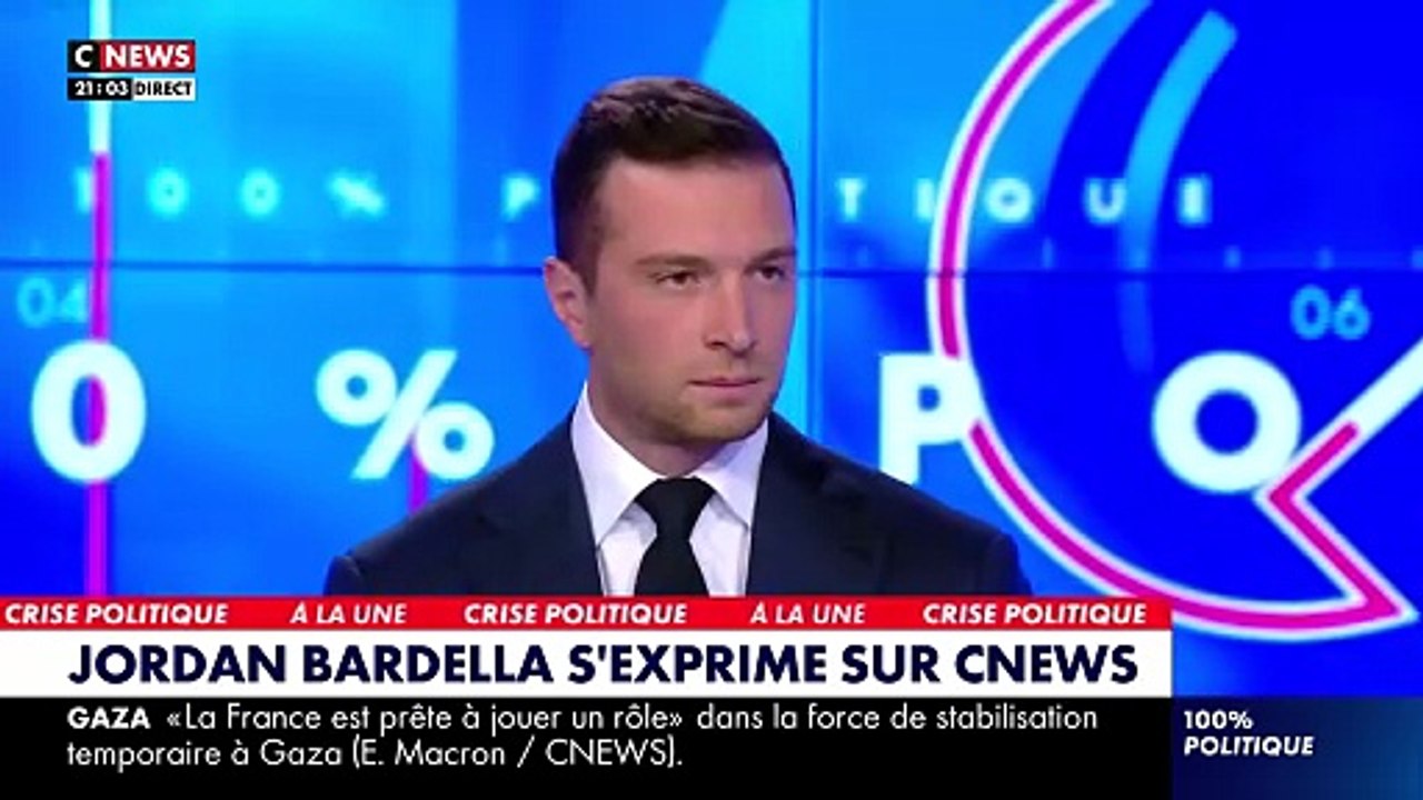 Jordan Bardella invité de Gauthier Le Bret sur CNews le jeudi 9 octobre 2025.