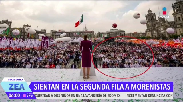 Dirigentes de Morena son sentados en la segunda fila durante mitin de Claudia Sheinbaum