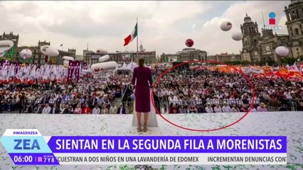 Dirigentes de Morena son sentados en la segunda fila durante mitin de Claudia Sheinbaum