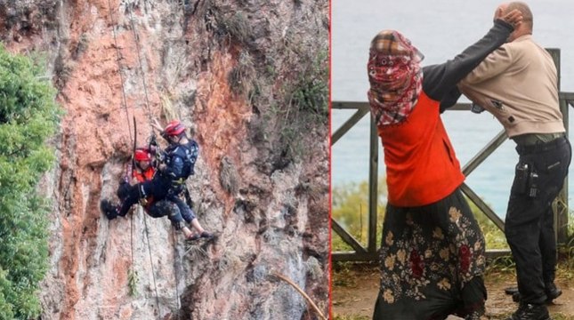 Falezlerden kurtarıldı, gazetecilere saldırdı