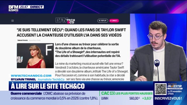 À lire sur le site Tech&Co : Quand les fans de Taylor Swift accusent la chanteuse d'utiliser l'IA dans ses vidéos, par Sylvain Trinel - 07/10
