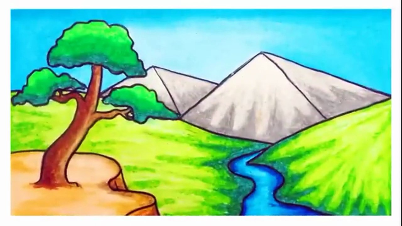 Drawing & Coloring River and Mountain Scenery