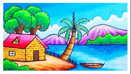 Drawing & Coloring Sea Beach House Scenery