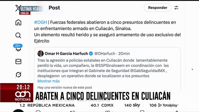 🚨¡Última Hora! Fuerzas Federales abaten a cinco presuntos delincuentes en Culiacán, Sinaloa