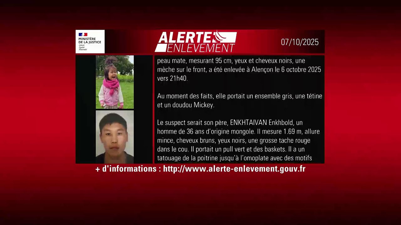 Le dispositif alerte enlèvement a été déclenché  pour retrouver une fillette de 3 ans enlevée la veille dans la soirée à Alençon (Orne)