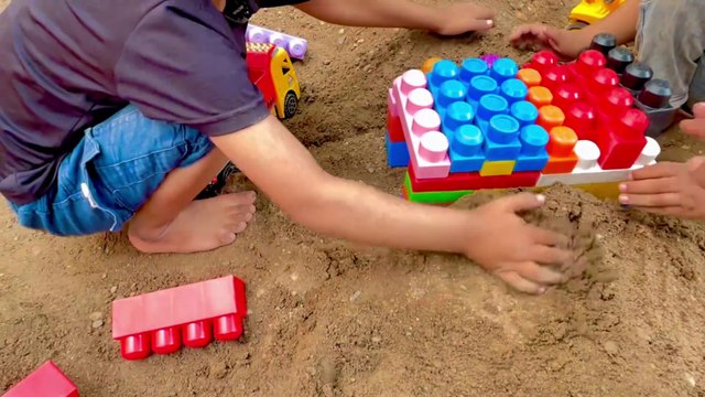 Bridge Construction in Sand 🧱 Toy Excavator & Digger Trucks