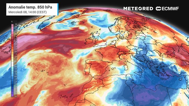 Mappa relativa alle anomalie di temperature in Europa