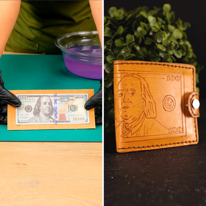 She created a handmade leather cardholder out of money!