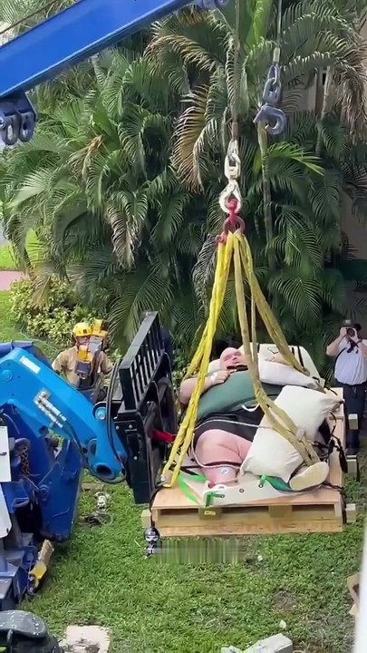 Un hombre fue sacado con una grúa para recibir atención médica